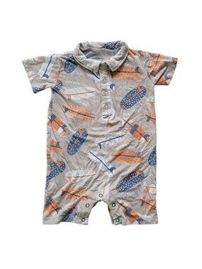 Sweet Bamboo Boys One Piece Romper Tan 6-12M Short Sleeves Shorts Polo Surfboard